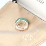 Green Aventurine Dome Ring | Artisan Brushed Silver Statement Ring - floysun