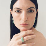 Green Aventurine Dome Ring | Artisan Brushed Silver Statement Ring - floysun