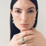 Green Aventurine Dome Ring | Artisan Brushed Silver Statement Ring - floysun
