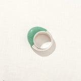 Green Aventurine Dome Ring | Artisan Brushed Silver Statement Ring - floysun