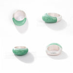 Green Aventurine Dome Ring | Artisan Brushed Silver Statement Ring - floysun