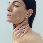 Green Aventurine Dome Ring | Artisan Brushed Silver Statement Ring - floysun