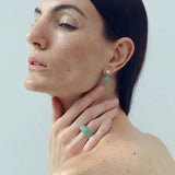 Green Aventurine Dome Ring | Artisan Brushed Silver Statement Ring - floysun