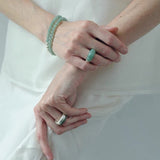 Green Aventurine Dome Ring | Artisan Brushed Silver Statement Ring - floysun