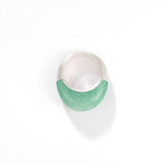 Green Aventurine Dome Ring | Artisan Brushed Silver Statement Ring - floysun