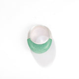 Green Aventurine Dome Ring | Artisan Brushed Silver Statement Ring - floysun