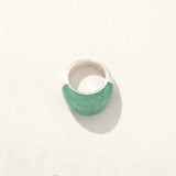 Green Aventurine Dome Ring | Artisan Brushed Silver Statement Ring - floysun