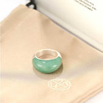 Green Aventurine Dome Ring | Artisan Brushed Silver Statement Ring - floysun