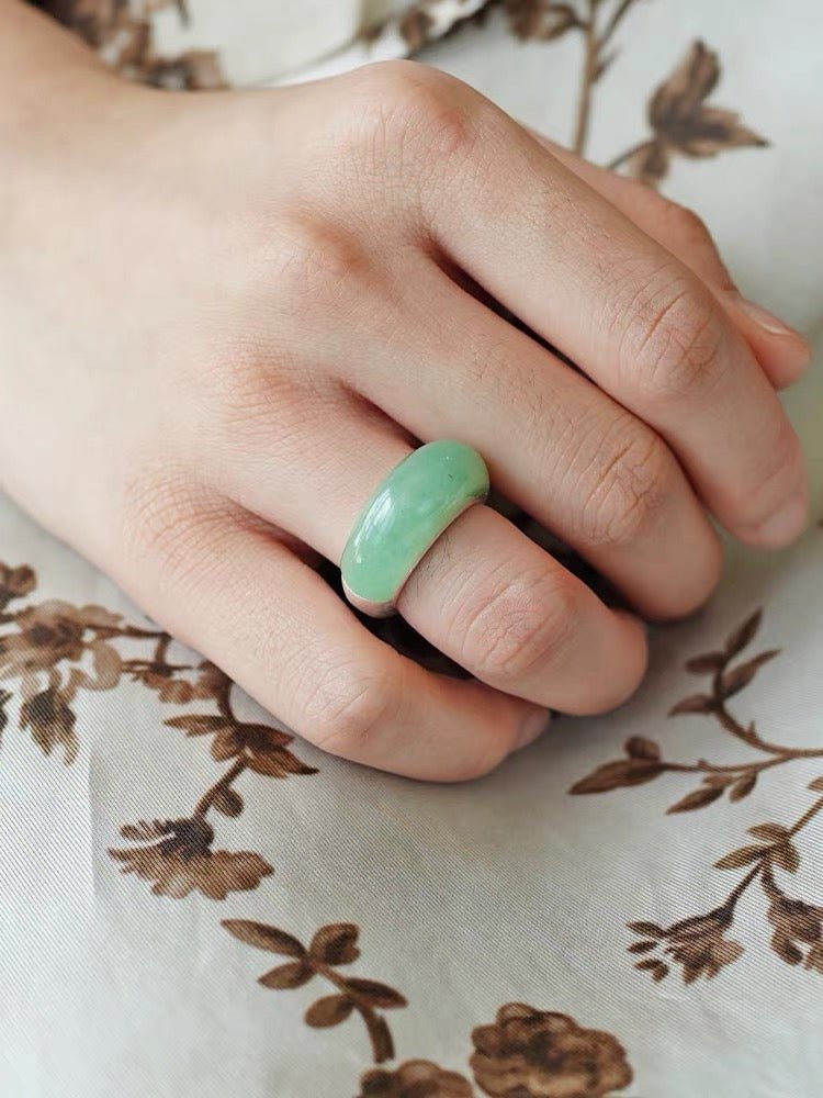 Green Aventurine Dome Ring | Artisan Brushed Silver Statement Ring - floysun