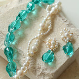 Green Baroque Glass & Pearl Woven Earrings - floysun