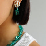 Green Baroque Glass & Pearl Woven Earrings - floysun