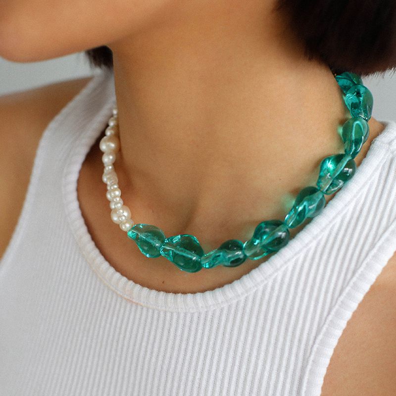 Green Baroque Glass & Pearl Woven Earrings - floysun