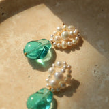 Green Baroque Glass & Pearl Woven Earrings - floysun
