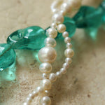 Green Baroque Glass & Pearl Woven Earrings - floysun