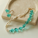 Green Baroque Glass & Pearl Woven Earrings - floysun