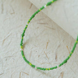 Green Ceramic Rice Bead and Pearl Bead Necklace - floysun