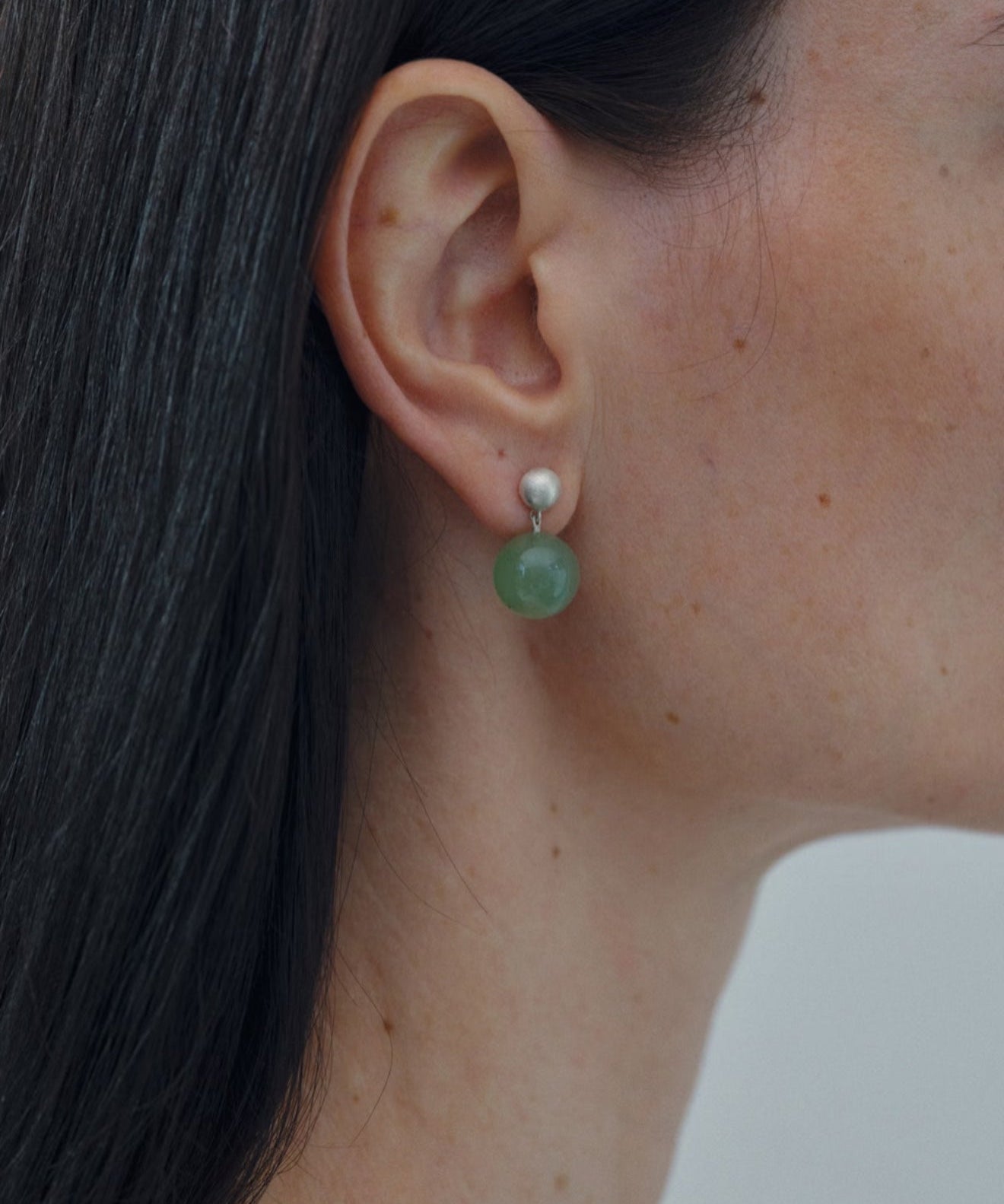 Green Eastern Jade & Silver Bead Drop Earrings - floysun