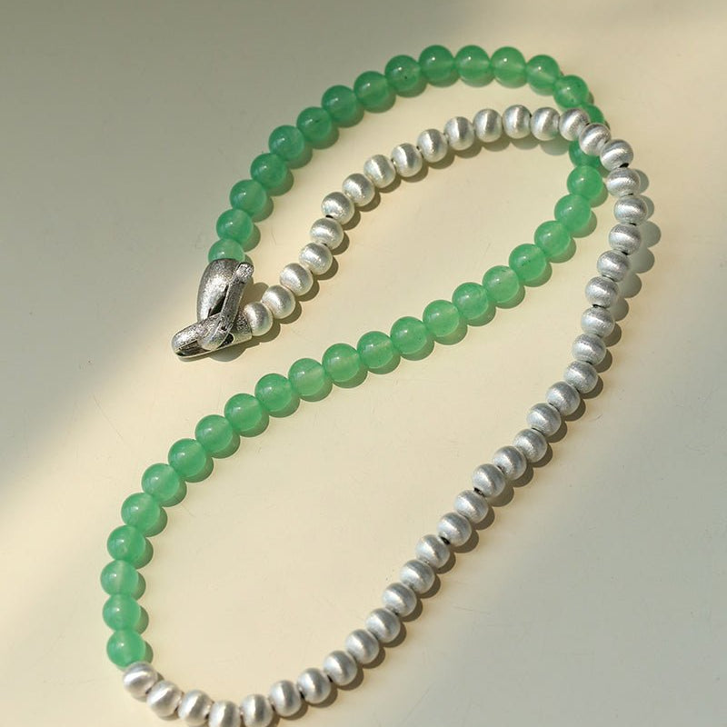 Green Eastern Jade & Silver Bead Necklace - floysun