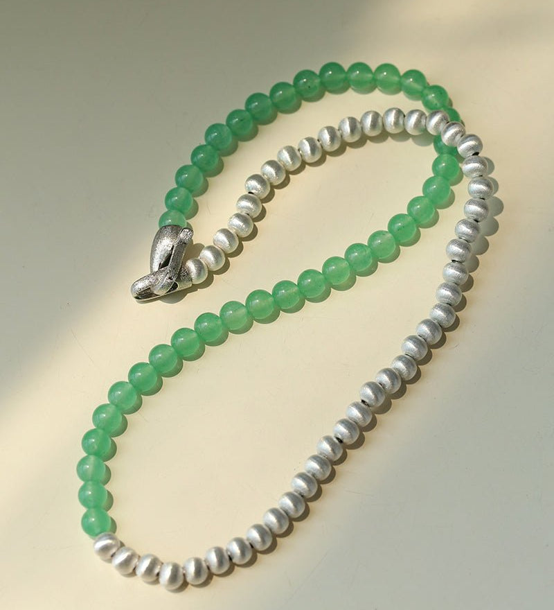Green Eastern Jade & Silver Bead Necklace - floysun