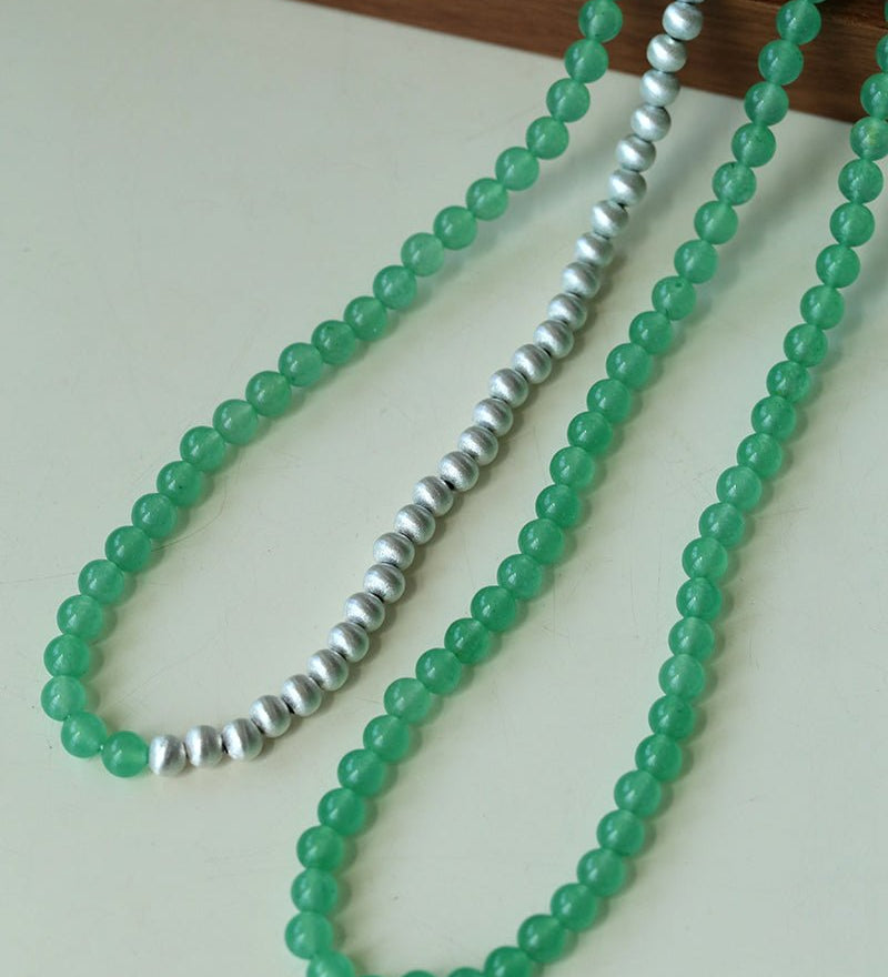 Green Eastern Jade & Silver Bead Necklace - floysun