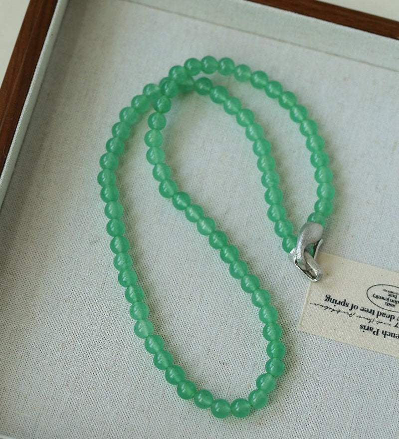 Green Eastern Jade & Silver Bead Necklace - floysun
