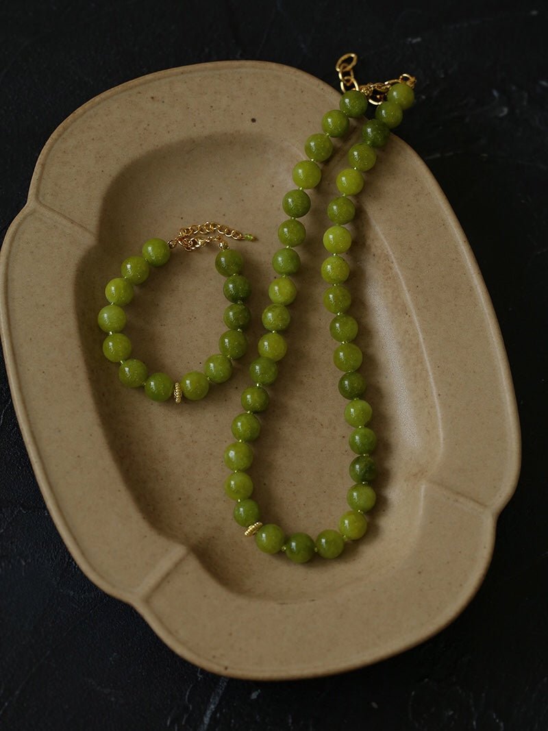 Green Grape Stone Beaded Necklace - floysun