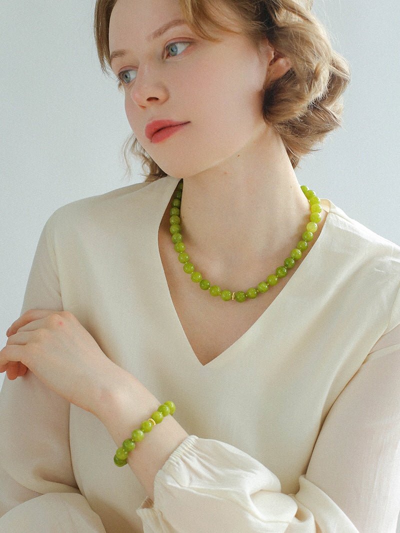 Green Grape Stone Beaded Necklace - floysun