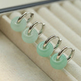 Green Jade Sterling Silver Hoop Earrings - floysun