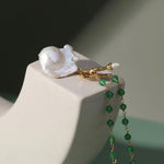 Green Onyx Baroque Pearl Necklace Multilayer Long Sweater Chain - floysun