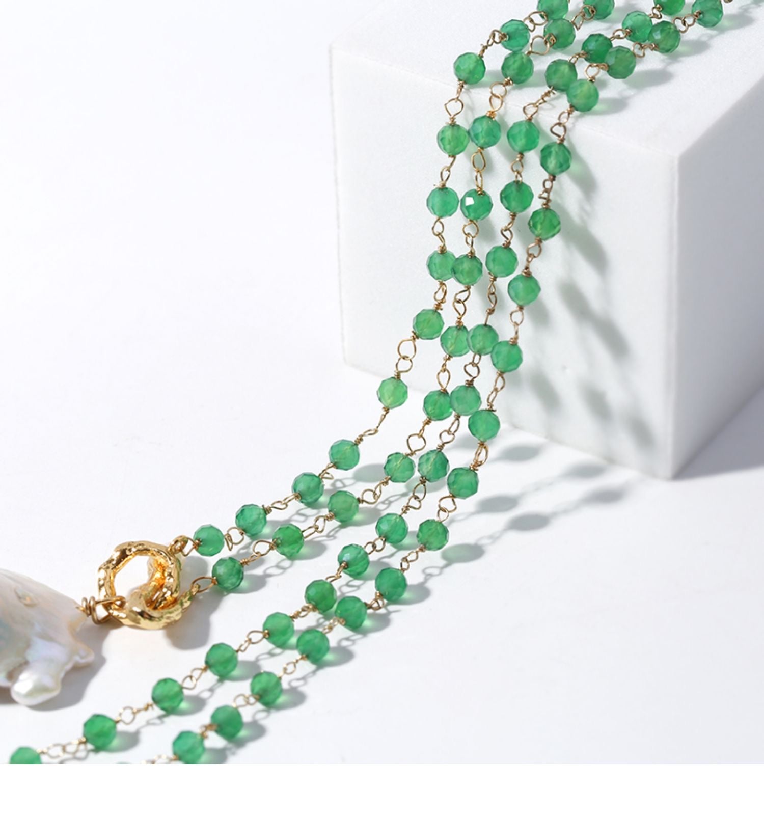 Green Onyx Baroque Pearl Necklace Multilayer Long Sweater Chain - floysun