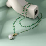 Green Onyx Baroque Pearl Necklace Multilayer Long Sweater Chain - floysun