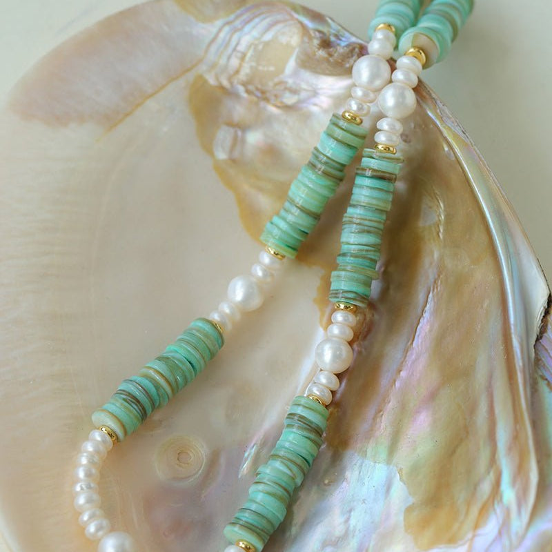 Green Shell Baroque Pearl Necklace - floysun