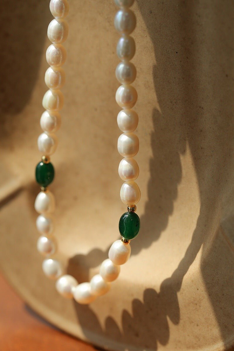 Green Stone Shaped Pearl Necklace - floysun