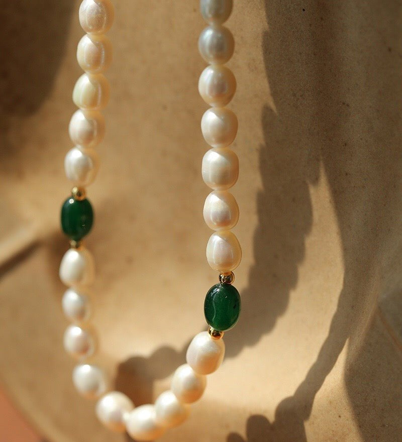 Green Stone Shaped Pearl Necklace - floysun