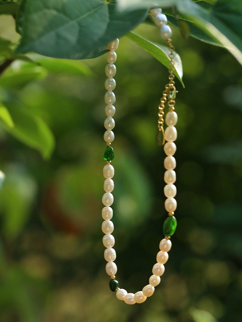 Green Stone Shaped Pearl Necklace - floysun