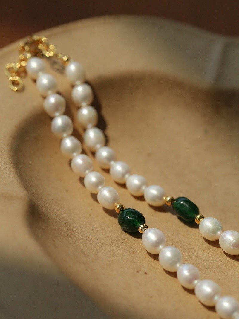 Green Stone Shaped Pearl Necklace - floysun