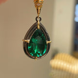 Gunmetal Emerald Teardrop Pendant Necklace - floysun