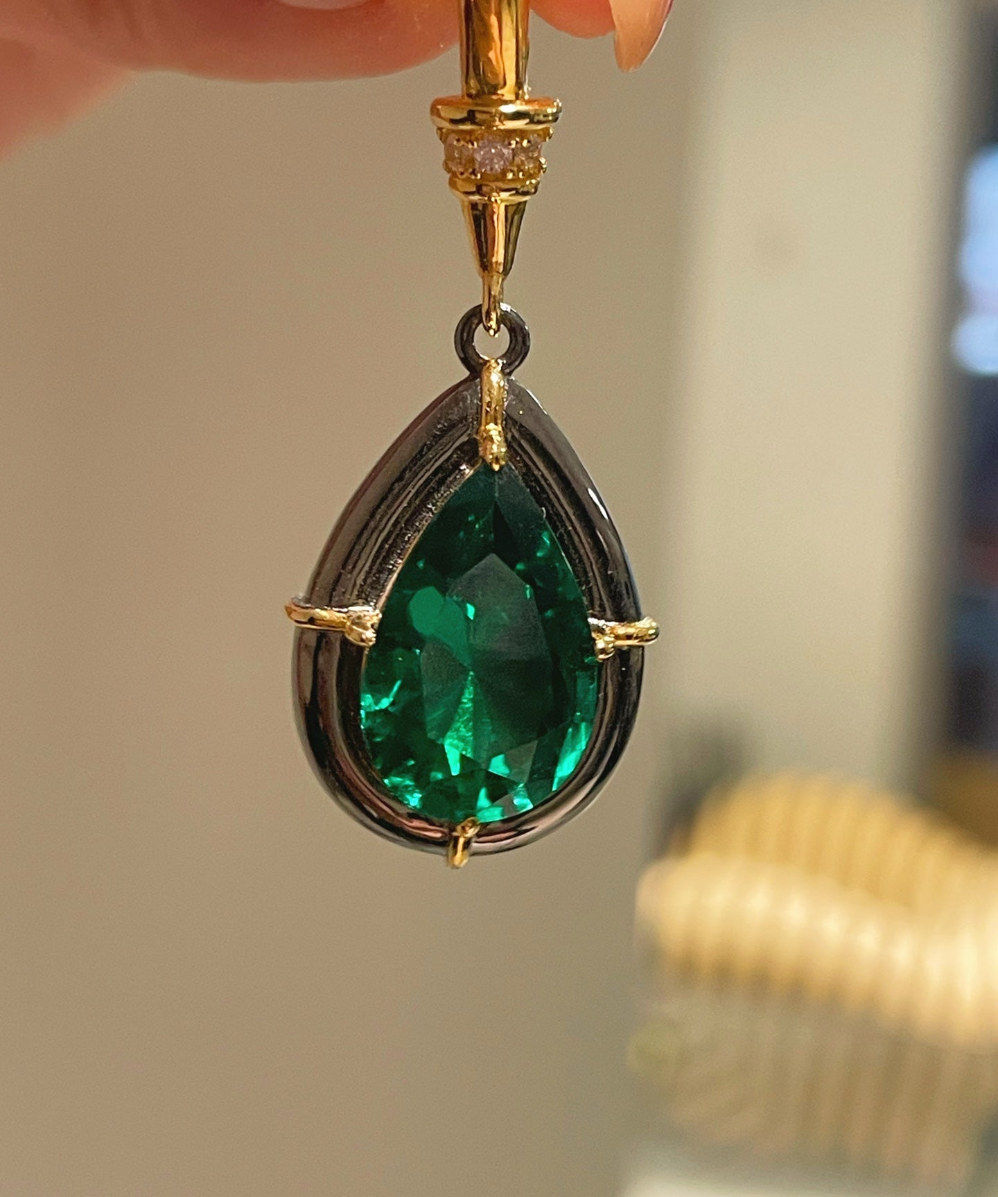 Gunmetal Emerald Teardrop Pendant Necklace - floysun