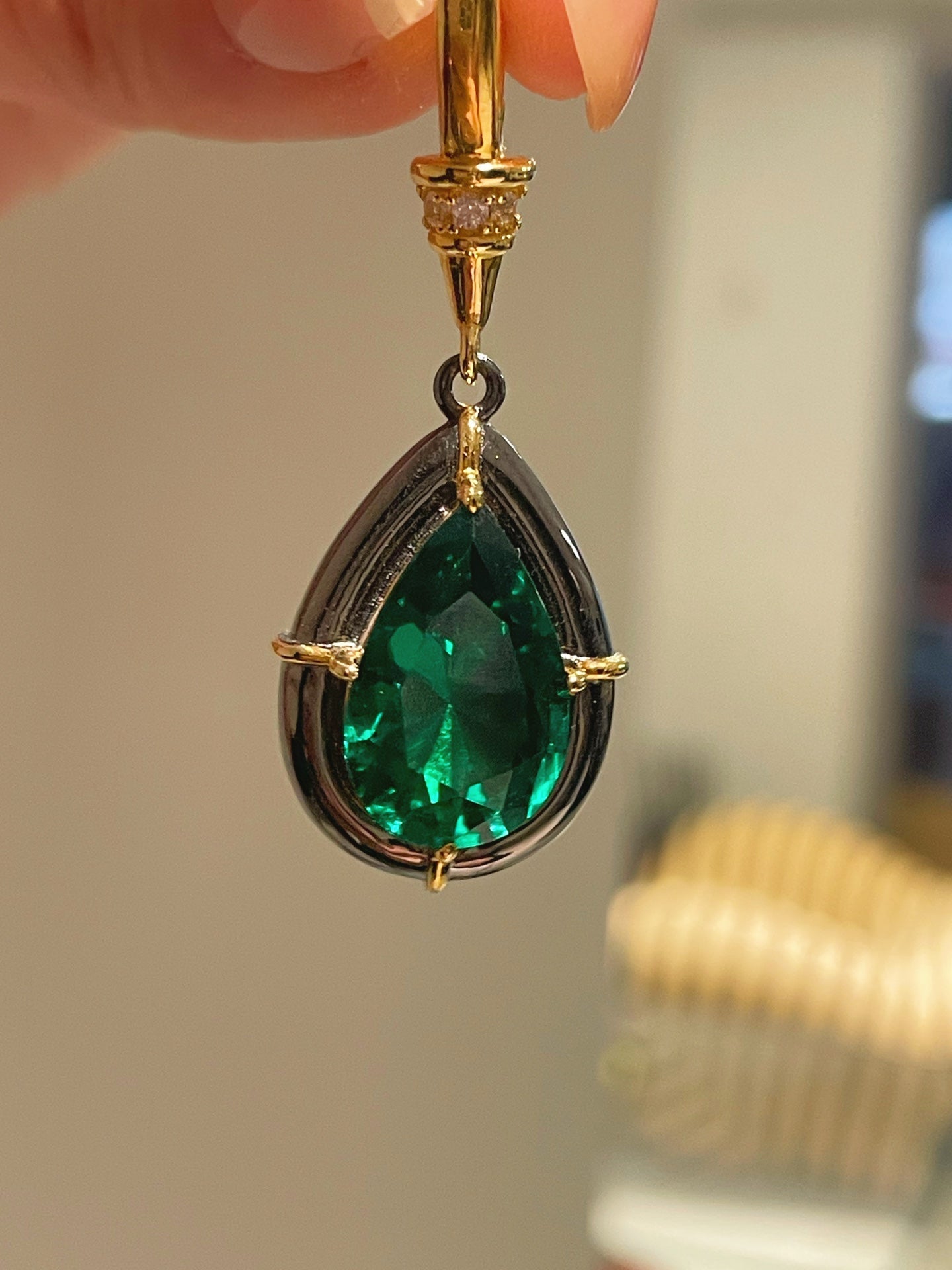 Gunmetal Emerald Teardrop Pendant Necklace - floysun