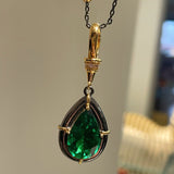 Gunmetal Emerald Teardrop Pendant Necklace - floysun