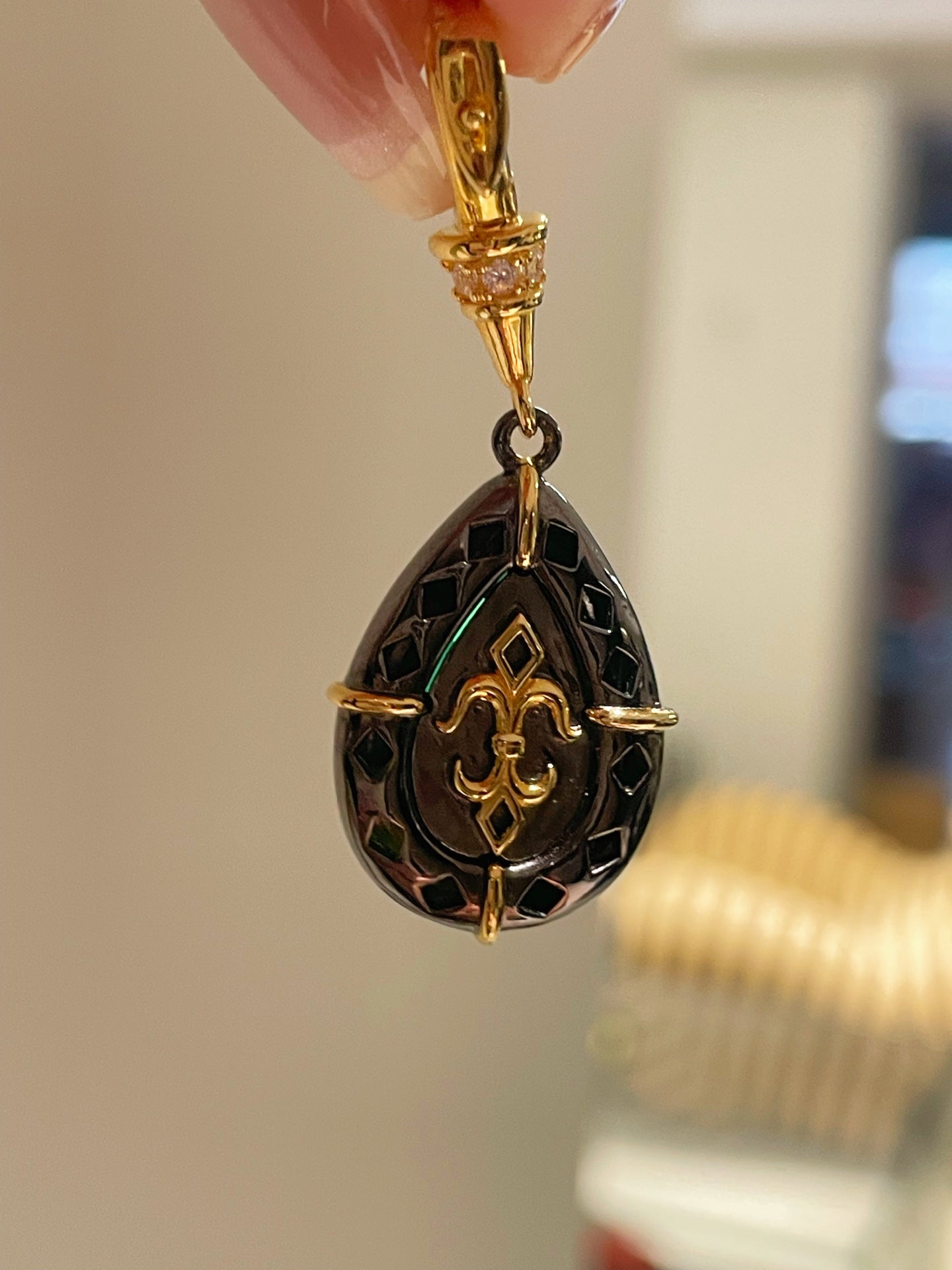 Gunmetal Emerald Teardrop Pendant Necklace - floysun