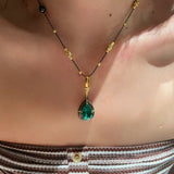 Gunmetal Emerald Teardrop Pendant Necklace - floysun