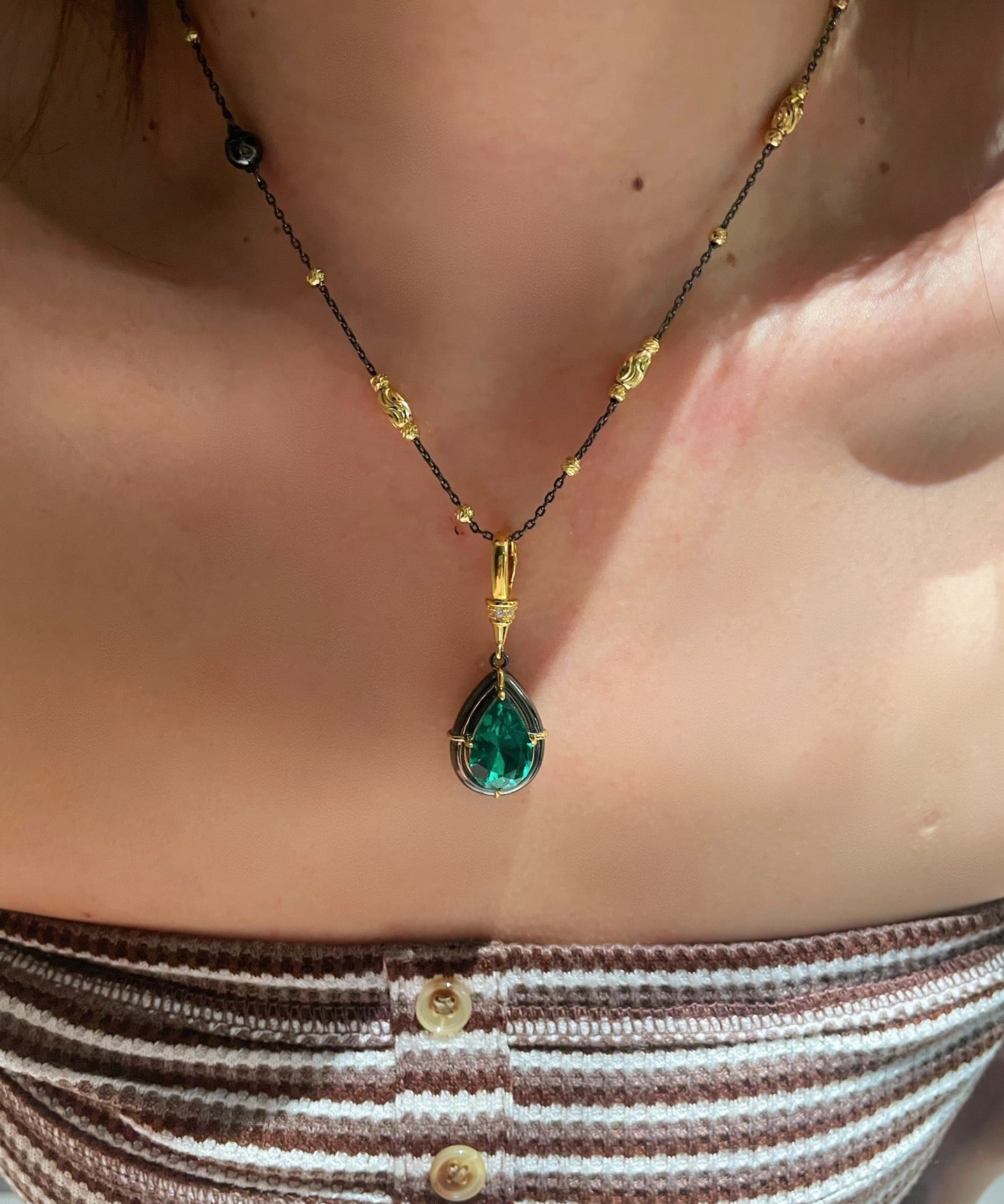 Gunmetal Emerald Teardrop Pendant Necklace - floysun