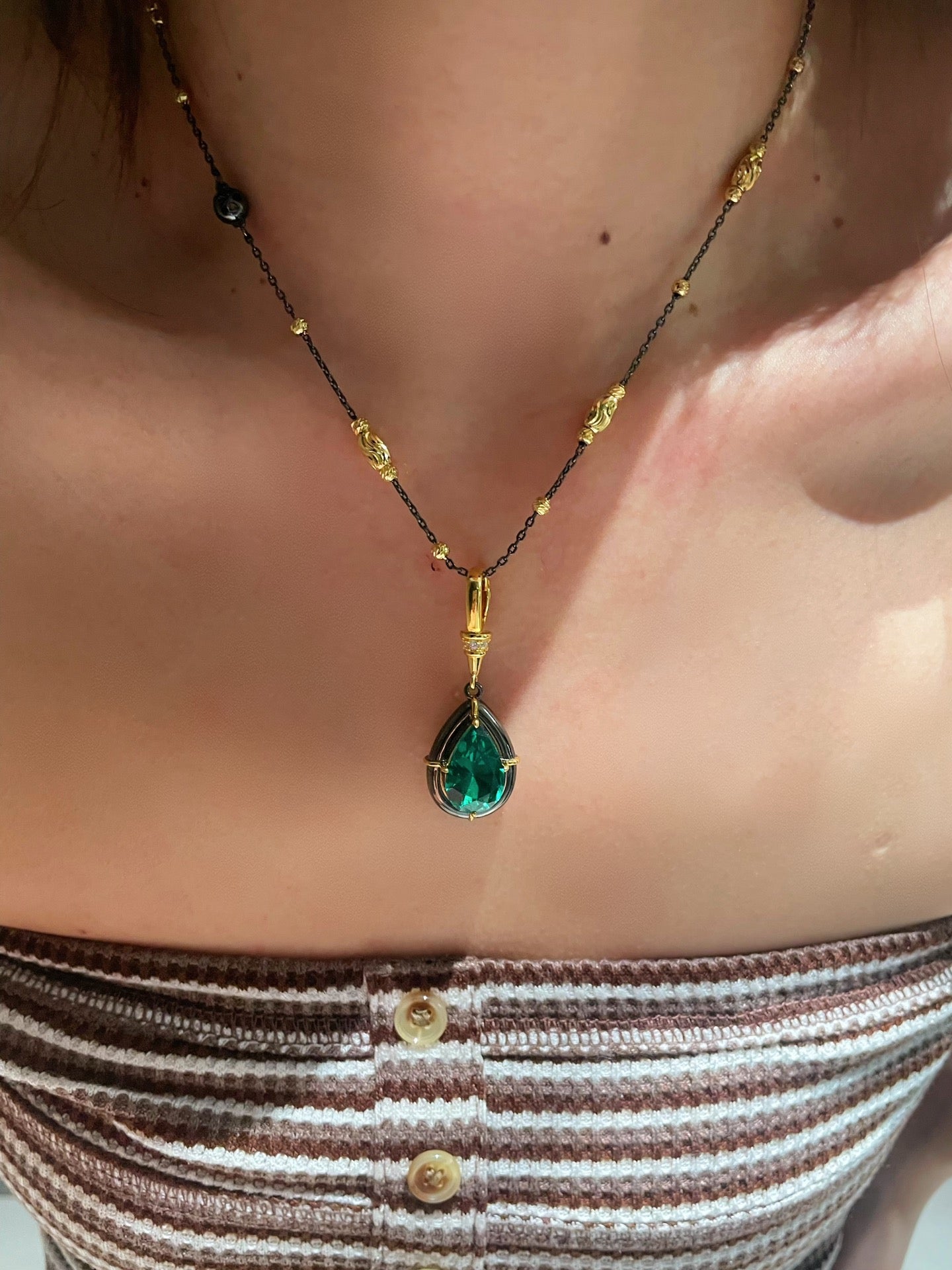 Gunmetal Emerald Teardrop Pendant Necklace - floysun