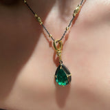 Gunmetal Emerald Teardrop Pendant Necklace - floysun
