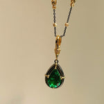 Gunmetal Emerald Teardrop Pendant Necklace - floysun