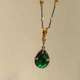 Gunmetal Emerald Teardrop Pendant Necklace - floysun