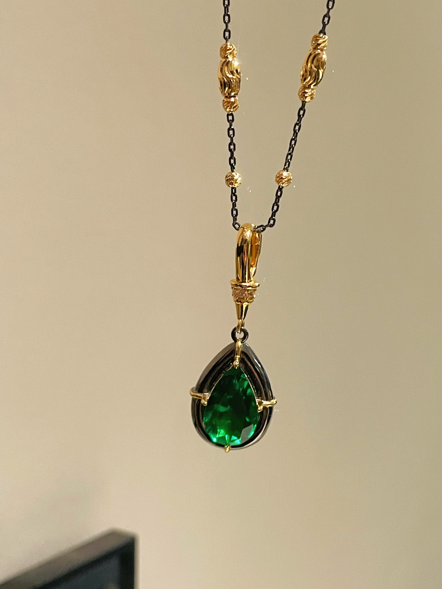 Gunmetal Emerald Teardrop Pendant Necklace - floysun