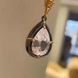 Gunmetal Teardrop Diamond Pendant Necklace – Two - Tone Black Gold Bead Chain - floysun