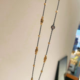 Gunmetal Teardrop Diamond Pendant Necklace – Two - Tone Black Gold Bead Chain - floysun